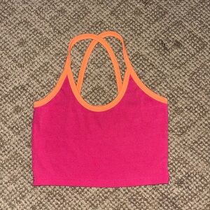 xs shien pink and orange cross back cropped tank top